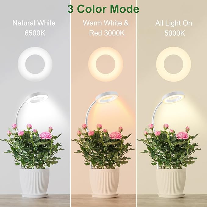 Wolezek 2 in 1 Grow Lights for Indoor Plants, 3 Colors Plant Lights for Indoor Growing with 360°