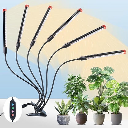 GameChanger! 54W, NOT 15W, 6Head Strong Clip Grow Lights for Indoor Plants with Timer, Best Gift