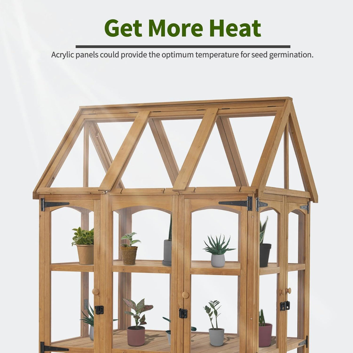 MCombo Wooden Greenhouse, Outdoor Greenhouse with Adjustable Roof Vent and 6 Lockable Door for