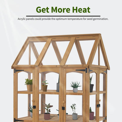 MCombo Wooden Greenhouse, Outdoor Greenhouse with Adjustable Roof Vent and 6 Lockable Door for