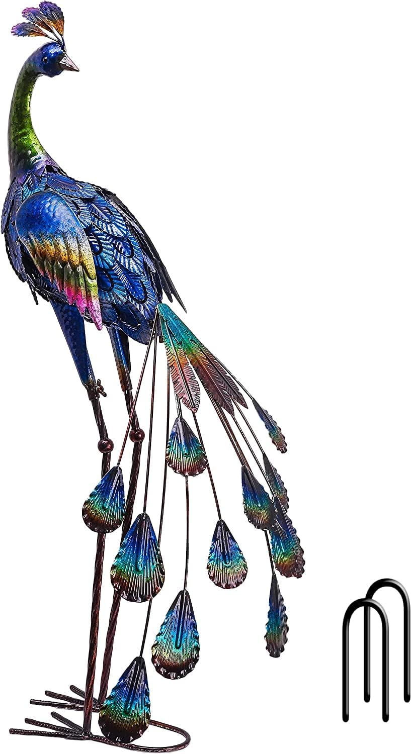 TERESA'S COLLECTIONS Garden Decor, Peacock Garden Decor with Colorful Painting, 24'', Waterproof