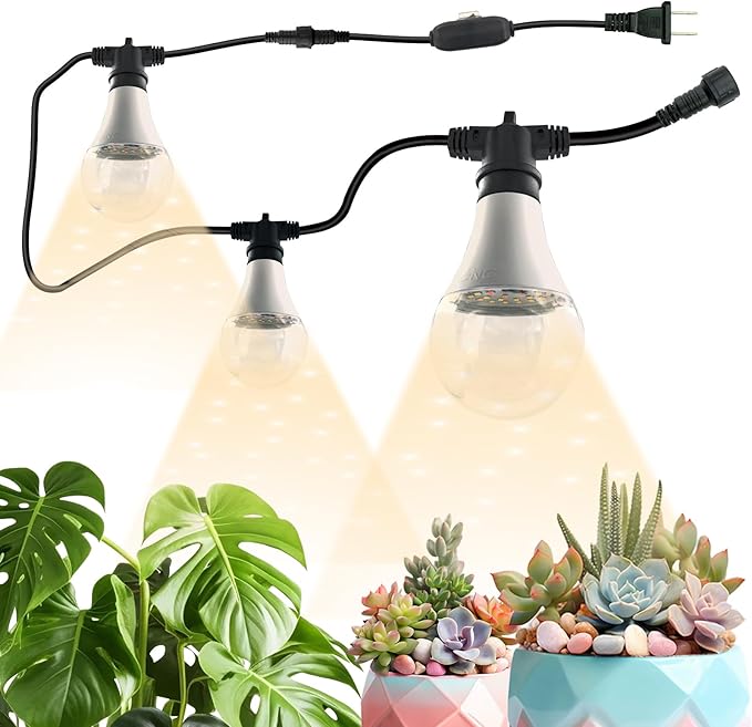 Hanging Grow Light String Bulbs LED Growth Bulb A25, Full Spectrum Plant Light E26 Base 15W