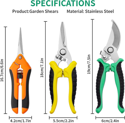 Garden Pruning Shears 3 Pack Gardening Shears Garden Scissors Stainless Steel Plant Flower Scissors