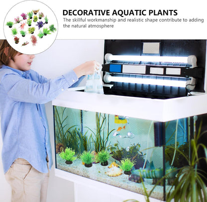 20pcs Fish Tank Decorations Set Aquarium Plants, Colorful Artificial Decor - Mini Plastic Water