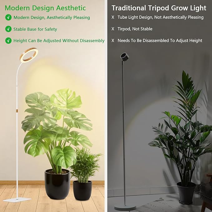 Full Spectrum Grow Light with Stand for Indoor Plants, Floor Plant Light, 6/12/18H Timer, 3 Color