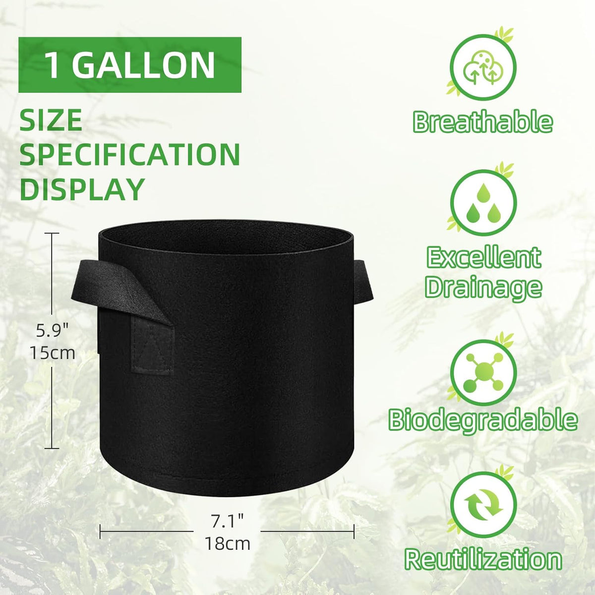LITLANDSTAR 50 Pack 1 Gallon Plant Grow Bags, Breathable Felt Non-Woven Aeration Fabric Plant Grow
