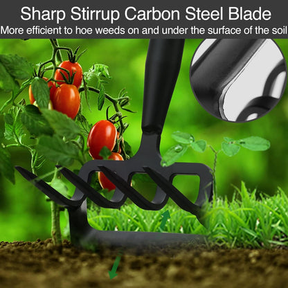 Stirrup Hoe and Cultivator Garden Tool Heavy Duty, Scuffle Loop Hula Action Hoe Weeding Gardening