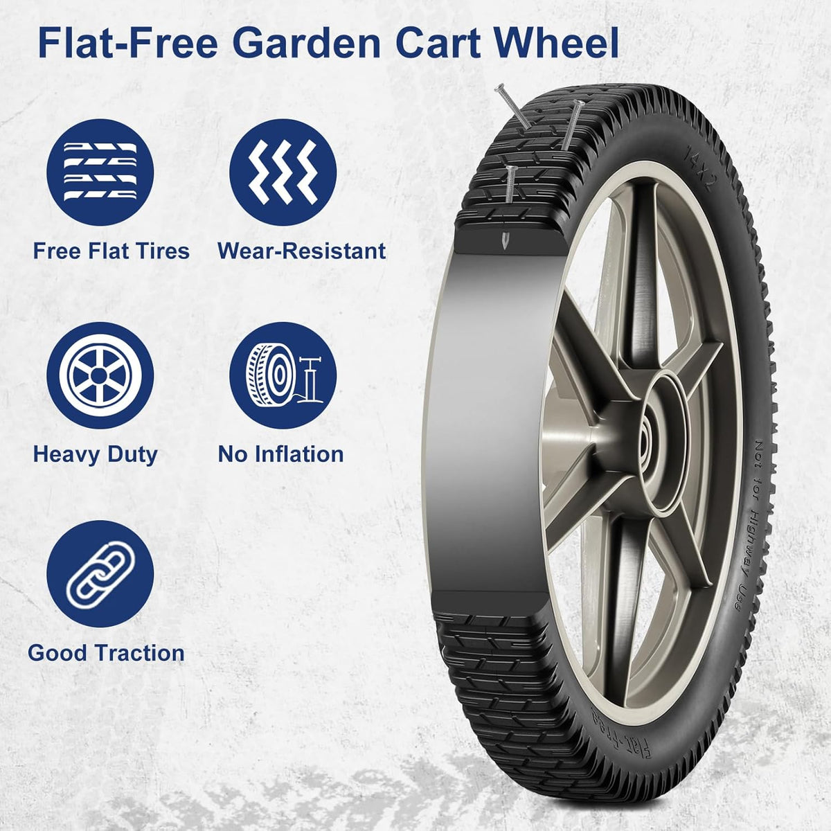 MaxAuto 14 x 1.75" Spoked Plastic Wheel with Tire Replacement for Craftsman Mower, Wheelbarrow