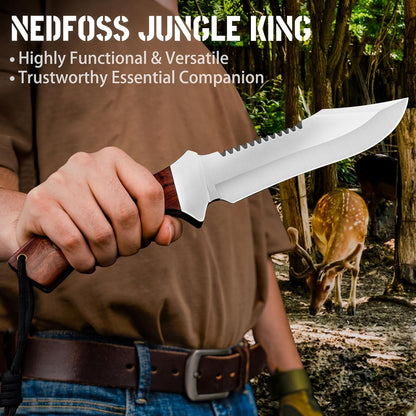 NedFoss 13" Survival Knife with Sheath, 7" Large Blade Camping Knives with Rosewood Handle, Full