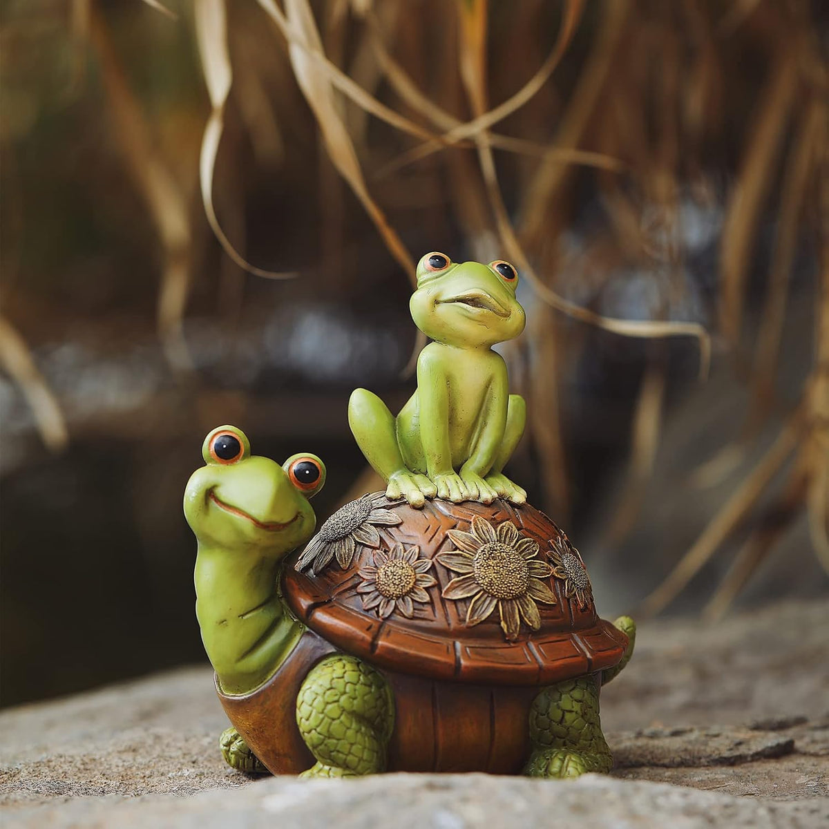 Frog Garden Statues Outdoor Decor, Resin Turtle Frogs Garden Animal Statue Waterproof, Outside Frog