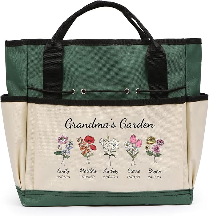 Personalized Garden Tools Set for Women: Custom Text Garden Tool Bag and Garden Shovel & Transplant