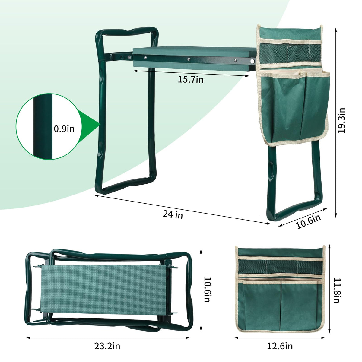 Portable Foldable Garden Kneeler and Seat with Tool Pouch & EVA Pad
