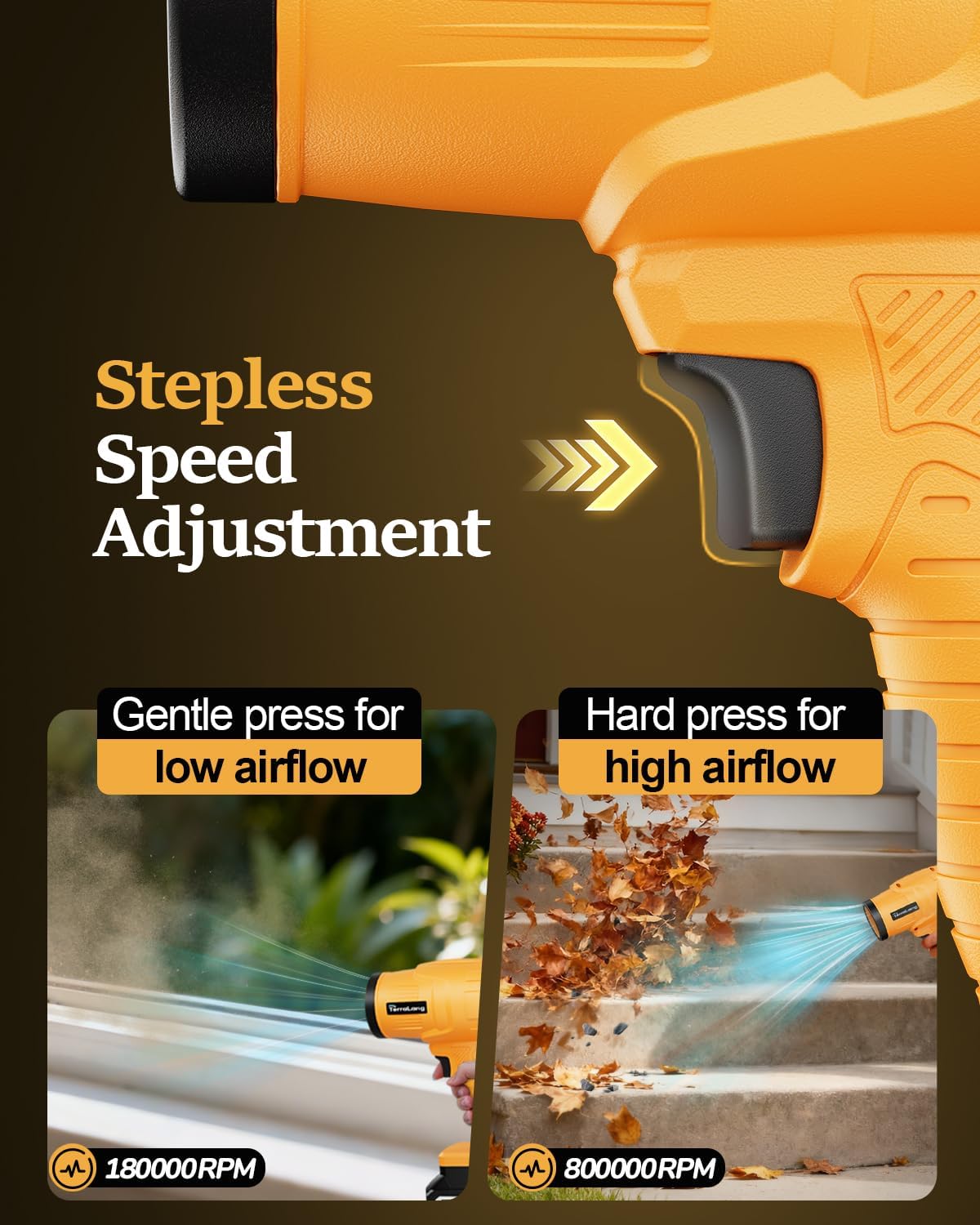 Electric Leaf Blower Cordless,800000RPM Adjustable Gear Handheld Leaf Blower with 2 * 4.0Ah