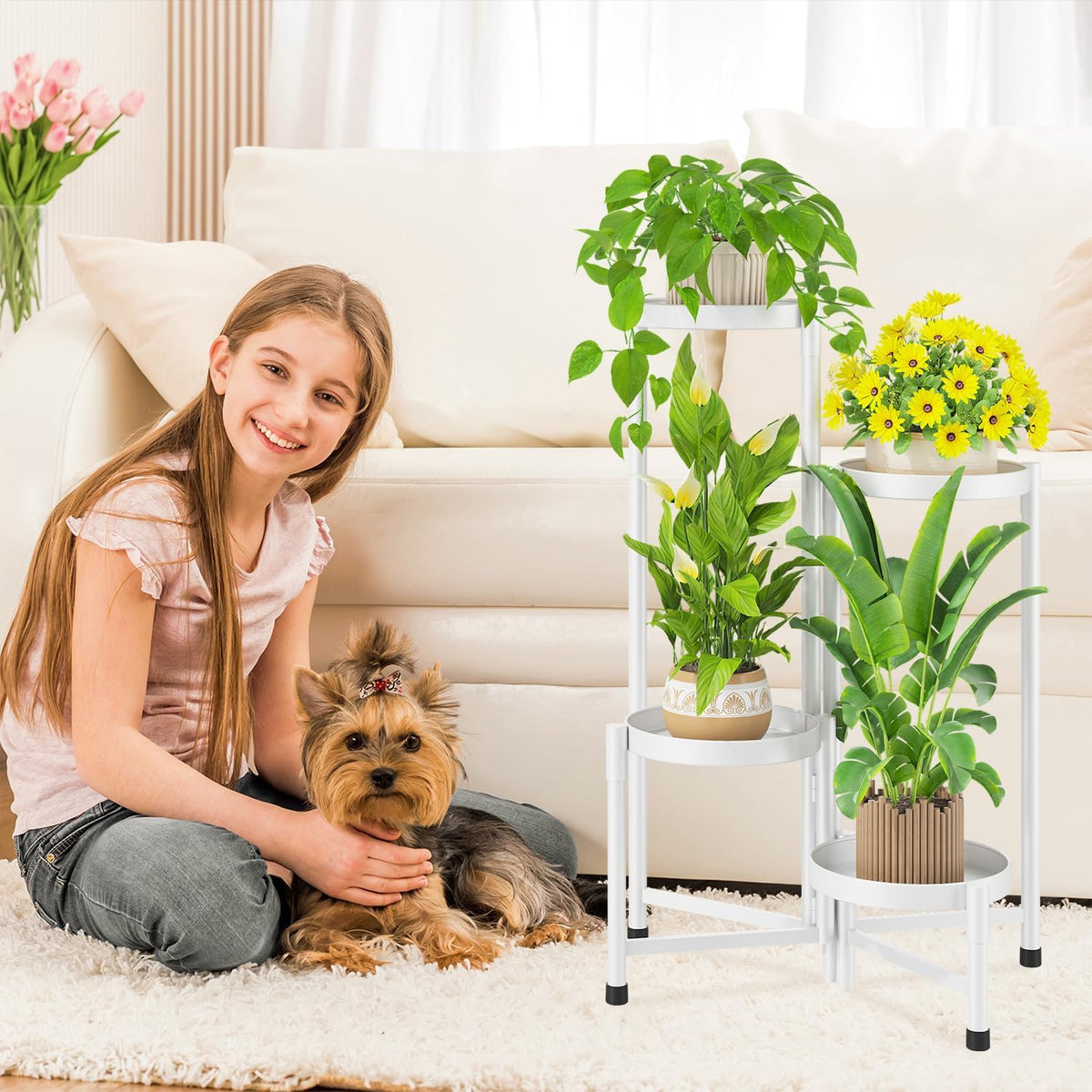 iDavosic.ly Plant Stand Indoor Outdoor, 4 Tier Corner Metal Flower Display Holder Shelf, Folding