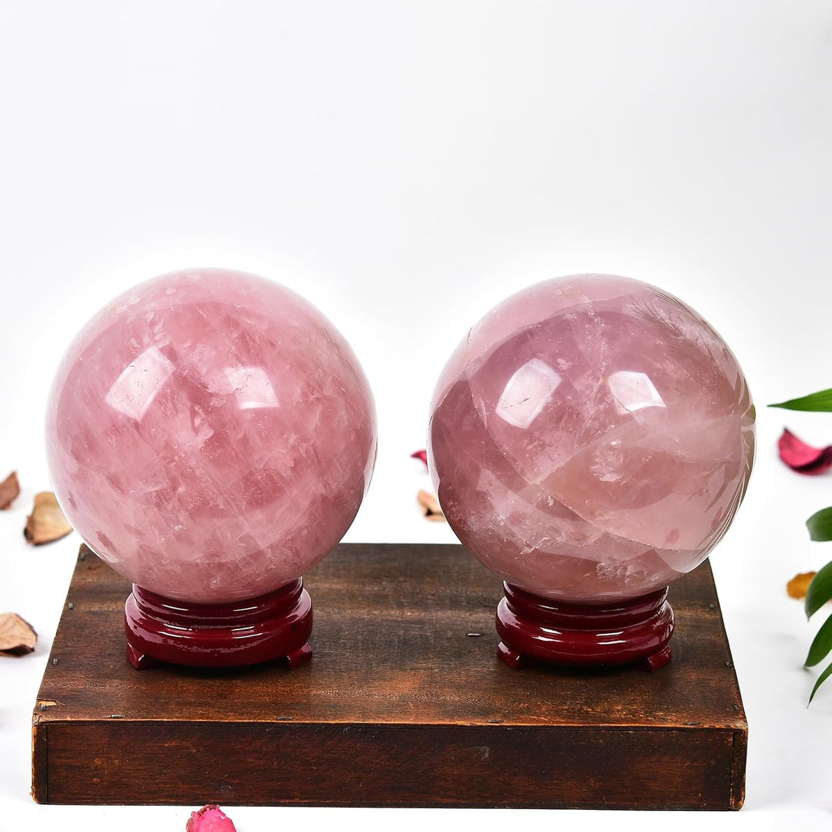 JIC Gem Natural Pink Rose Quartz Ball Sphere with Base,Class 1,3.5-3.9 Inch