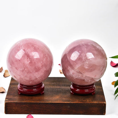 JIC Gem Natural Pink Rose Quartz Ball Sphere with Base,Class 1,3.5-3.9 Inch