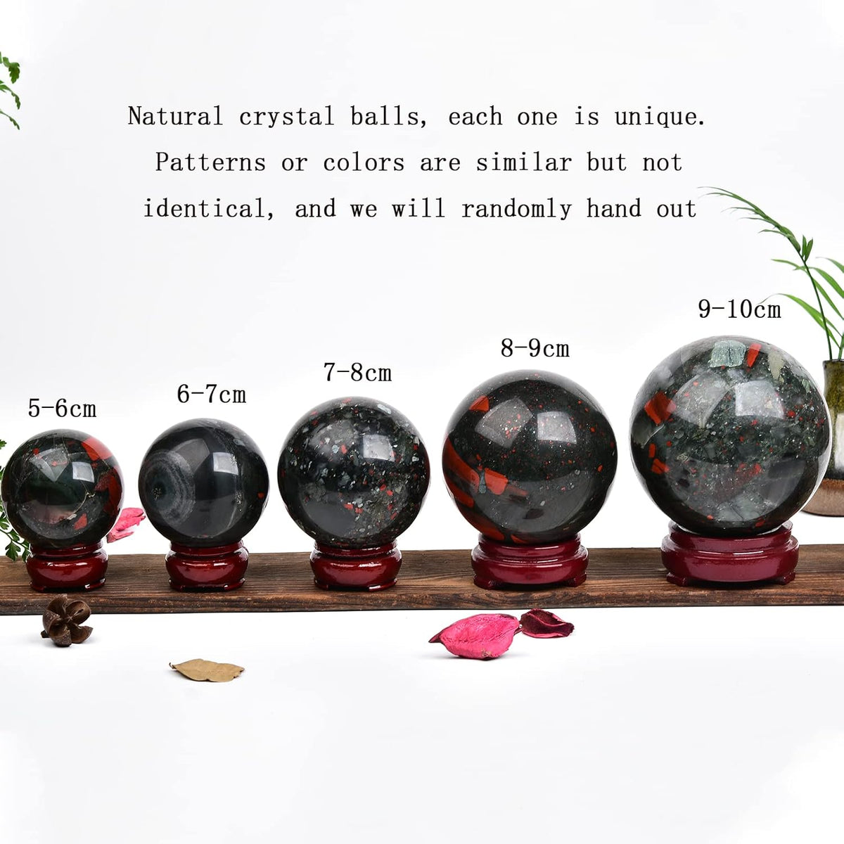JIC Gem Large Healing Crystal Ball with Decoation Stand African Bloodstone Gemstone Sphere Ball for