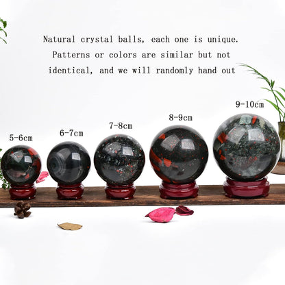 JIC Gem Large Healing Crystal Ball with Decoation Stand African Bloodstone Gemstone Sphere Ball for