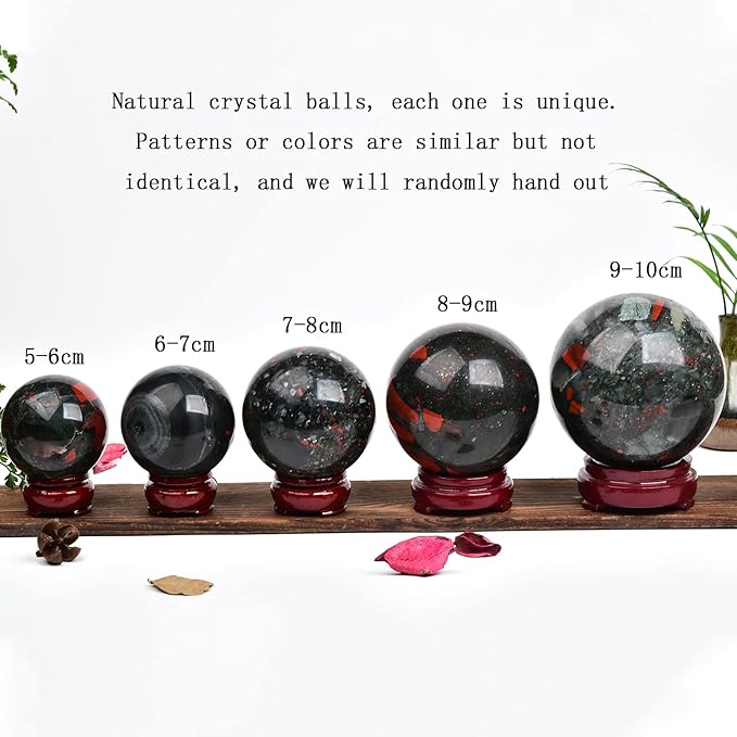 JIC Gem Natural African Bloodstone Healing Crystal Sphere Divination Gemstone Ball,Feng Shui Reiki