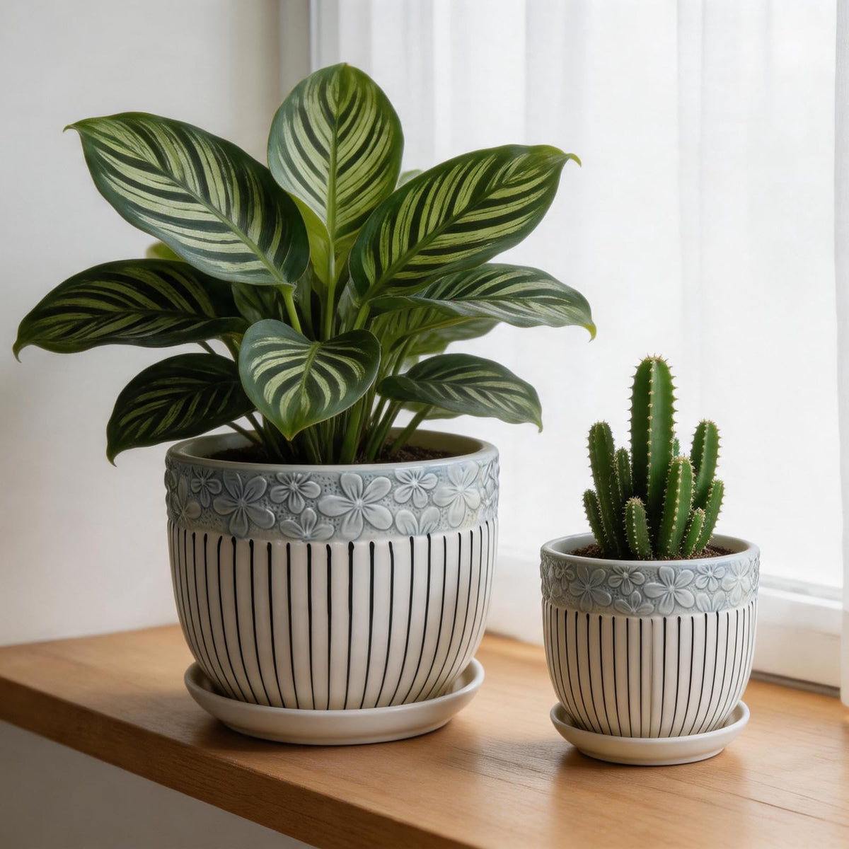 FOLKLORE13 Vintage Flower Pots for Indoor Plant, Round Ceramic Plant Pots with Drainage Holes and