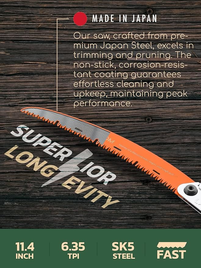 LAGOM Folding Camp Saw for Cutting Branches, 11.4" Curved Blade | SK5 Steel, Ergonomic Handle