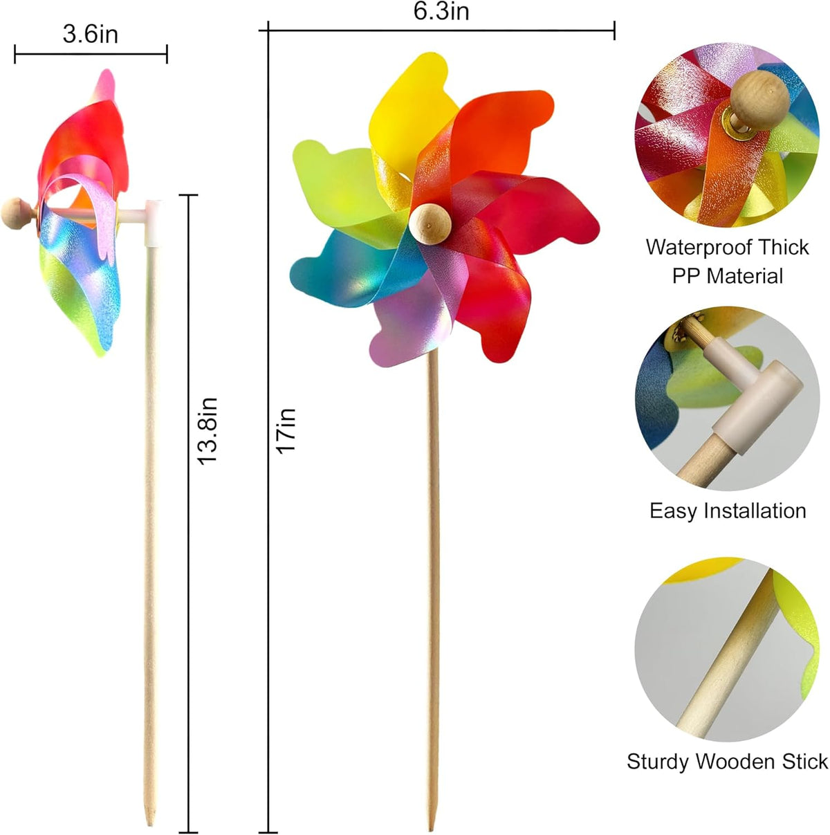 IilLittle 10 Pack Rainbow Pinwheel, No Assembly Required, Pinwheels for Kids, Pinwheels for Yard