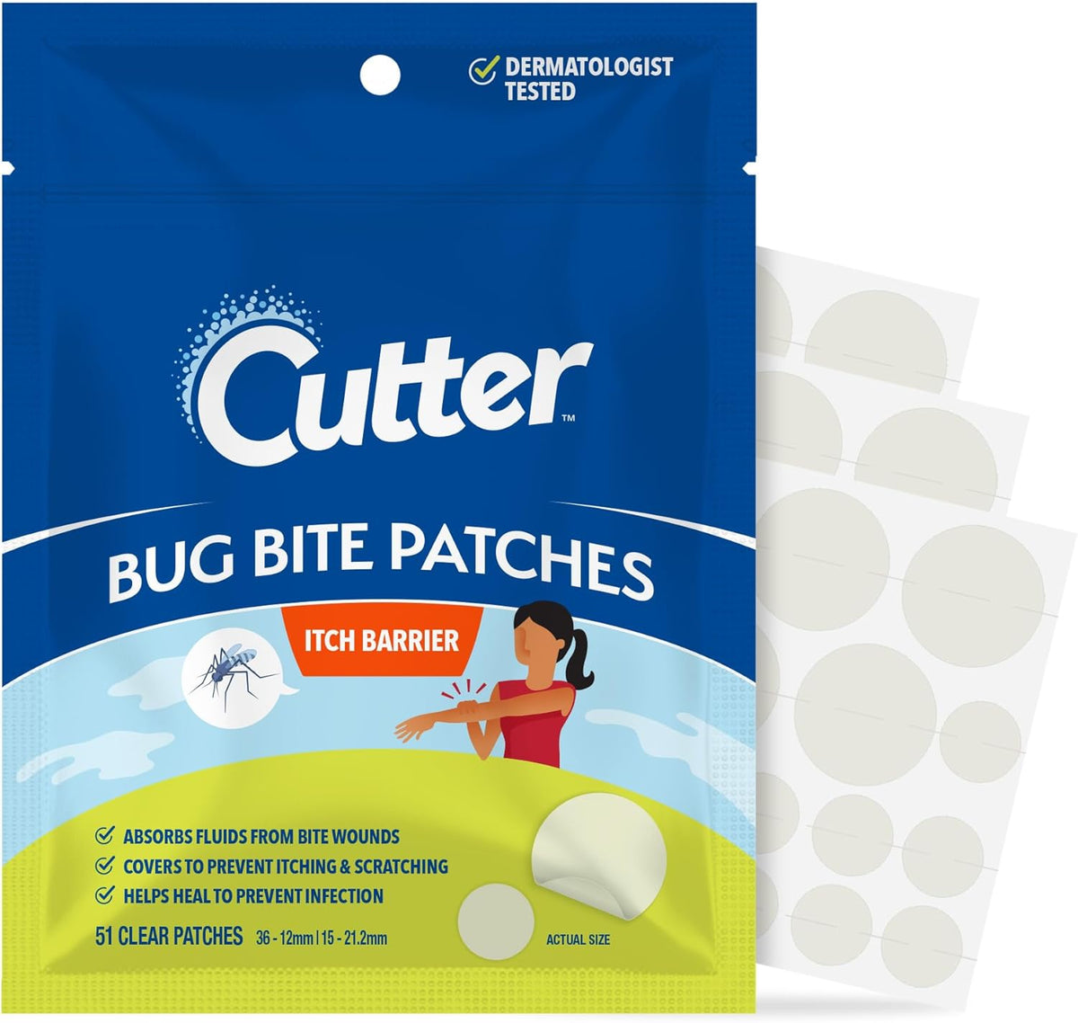 Cutter Bug Bite Patches Itch Relief Hydrocolloid Patches for Kids & Adults, Absorbs Fluids, Helps