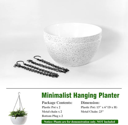 WOUSIWER 13 inch 2Pack Large Hanging Planters for Outdoor Indoor Plants with Drainage Holes and