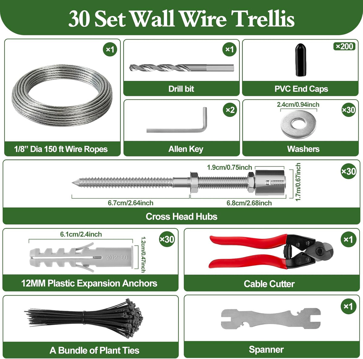 SPECILITE Wire Trellis for Climbing Plants Outdoor, 30-Set T316 Stainless Steel Kit, 1/8in x 150ft