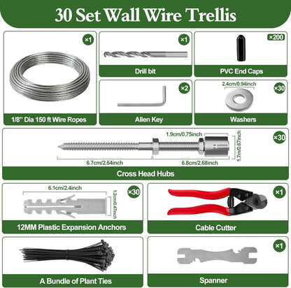 SPECILITE Wire Trellis for Climbing Plants Outdoor, 30-Set T316 Stainless Steel Kit, 1/8in x 150ft
