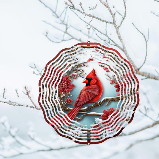 3D Cardinal Bird Wind Spinner 10 Inch Stainless Steel Metal Art Kinetic Sculpture Red Bird Hanging