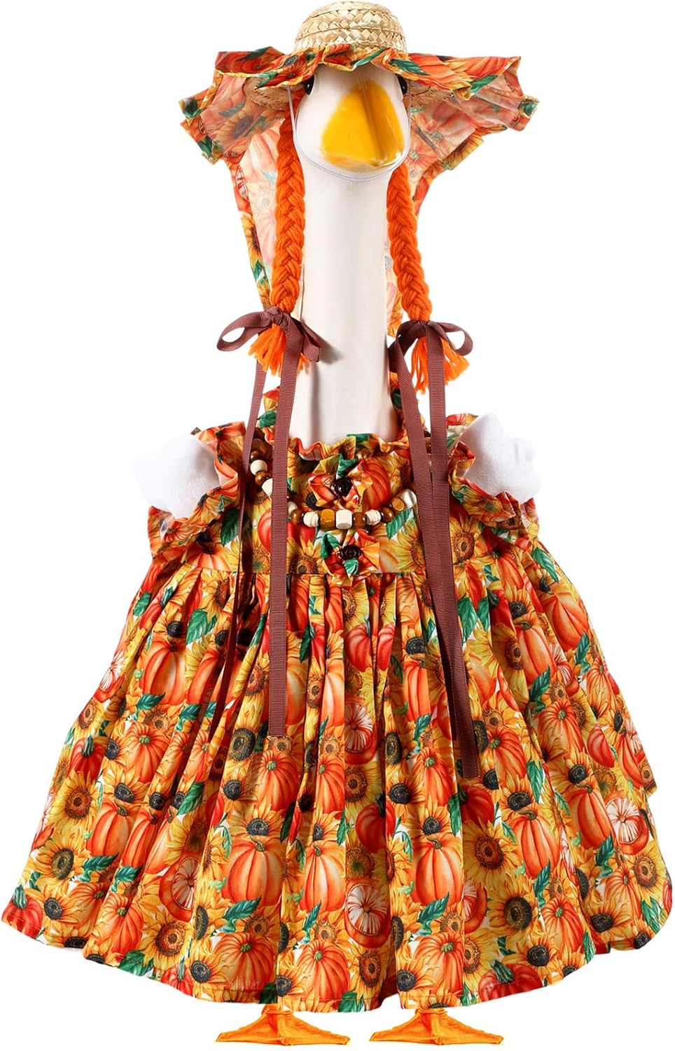 Fall Thanksgiving Goose Outfit Sunflower Porch Goose Costume with Hat Necklace for 23 Autumn Patio
