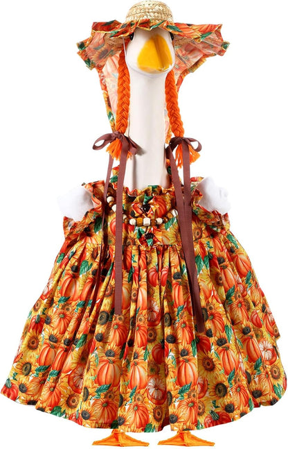 Fall Thanksgiving Goose Outfit Sunflower Porch Goose Costume with Hat Necklace for 23 Autumn Patio