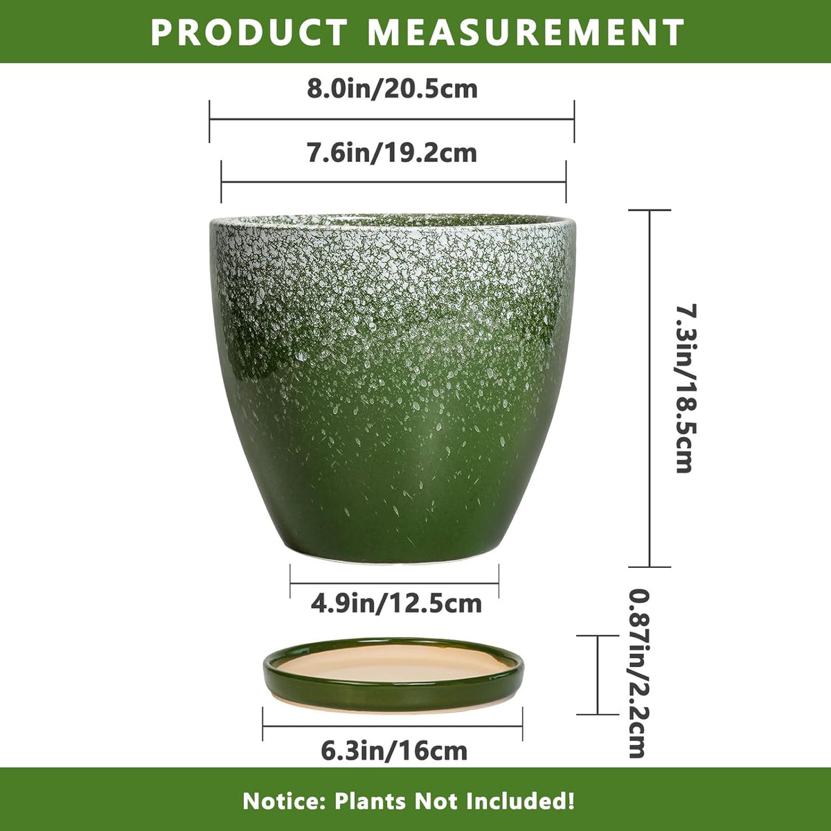 Ceramic Pots for Plants - 8 Inch Planter for Indoor Outdoor Plants, Round Planter, Large Flower Pot