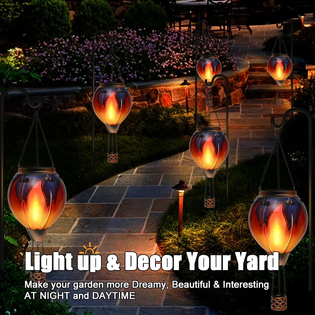 Hot Air Balloon Solar Lantern - Simulated Flickering & Dancing Flame Glass Lantern , Outdoor