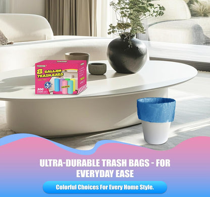 300 Count 8 Gallon Trash Bags - Heavy Duty Medium Garbage Bags 30 Liter Unscented 0.94 Mil Thick &
