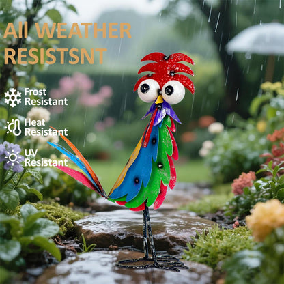 Natelf Outdoor Wacky Metal Rooster Yard Statue Decoration Roosters Decor Garden Statues Chicken