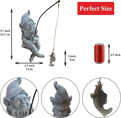 Garden Gnome Pond Statue Decoration, Fishing Gnome Garden Statue Outdoor Koi Pond or Waterfall