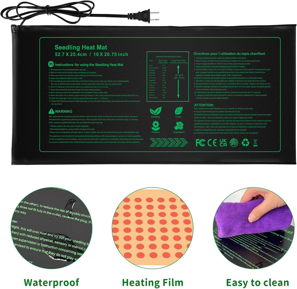 NAMOTEK Seedling Heat Mat, 10" x 20.75" Waterproof Plant Heating Mat, Warm Hydroponic Heating Pad
