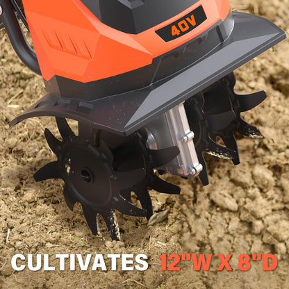 MAXLANDER Cordless Tiller Cultivator, 40V 12-Inch Brushless Battery Powered Garden Tiller with 4