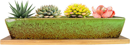 ARTKETTY Succulent Pots, 9.8 Inch Ceramic Succulent Planters with Drainage Small Bonsai Pot with