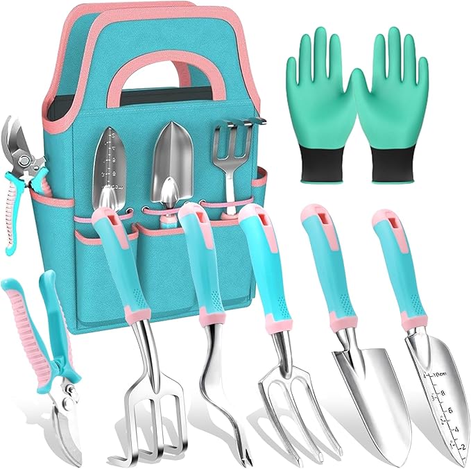 MelonArt Garden Tool Set,8 Pcs Gardening Hand Tool Starter Kit for Women Heavy Duty Outdoor Tool