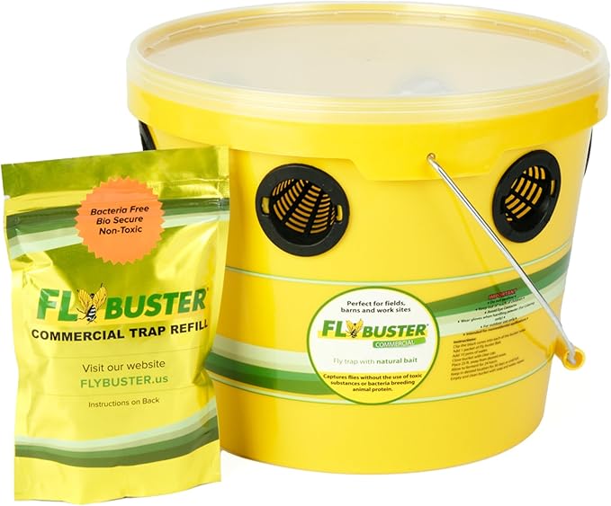 Flybuster Fly Trap | Outdoor Device for Catching Flies | 10-Liter Commercial Size (2-Pack) | Comes