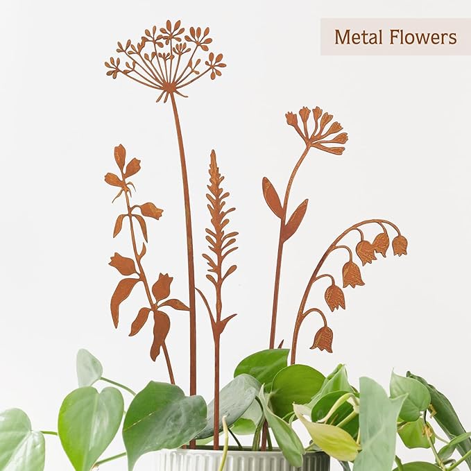 Metal Flowers for Outside,Decorative Garden Stakes,Flower Bed Decor Plant Stakes,Metal Art for