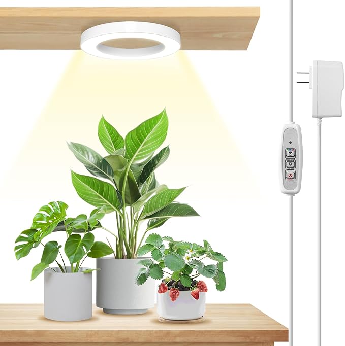 LORDEM 6.3” Ceiling Grow Light for Indoor Plants, 72 LEDs Full Spectrum Halo Plant Light, Under