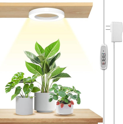 LORDEM 6.3” Ceiling Grow Light for Indoor Plants, 72 LEDs Full Spectrum Halo Plant Light, Under