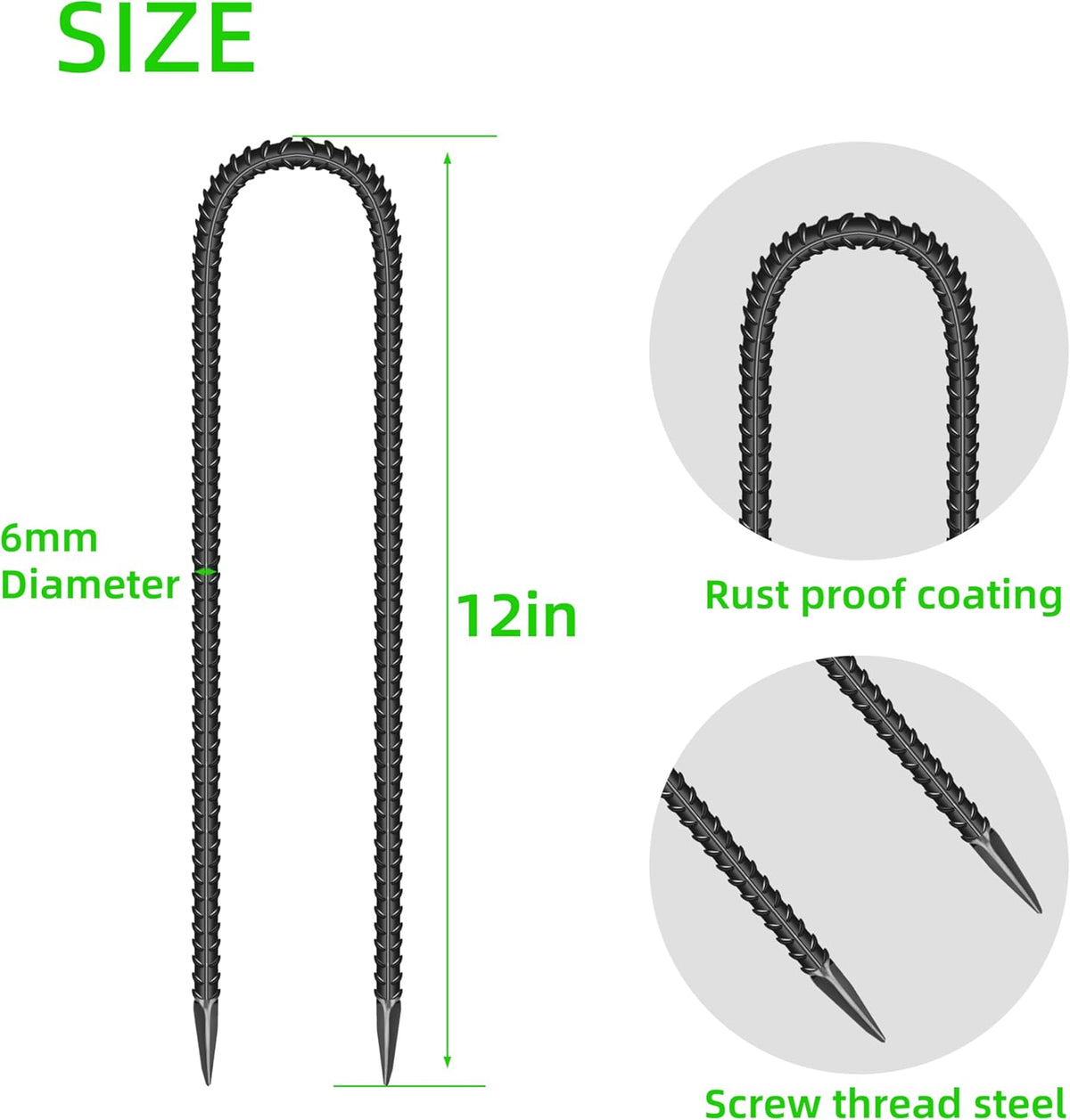 11 Pieces 12-Inch Garden Ground Stakes Galvanized Steel U Shape Hook Rebar Stake - Heavy Duty