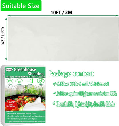 6.5FTx10FT Greenhouse Plastic Sheeting, 6 Mil Thick Clear Polyethylene Film, Waterproof Wind Frost