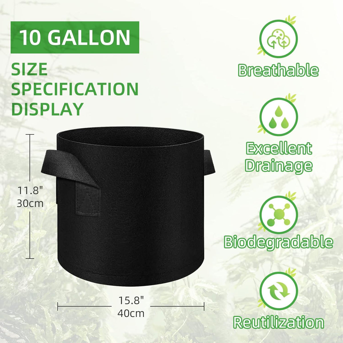 50 Pack 10 Gallon Plant Grow Bags, Breathable Felt Non-Woven Aeration Fabric Plant Grow Pots