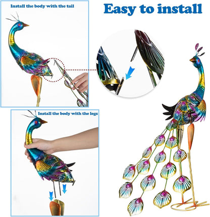 XONOR Metal Peacock Garden Statues Peacock Yard Art Outdoor Sculptures for Home Patio Lawn Backyard